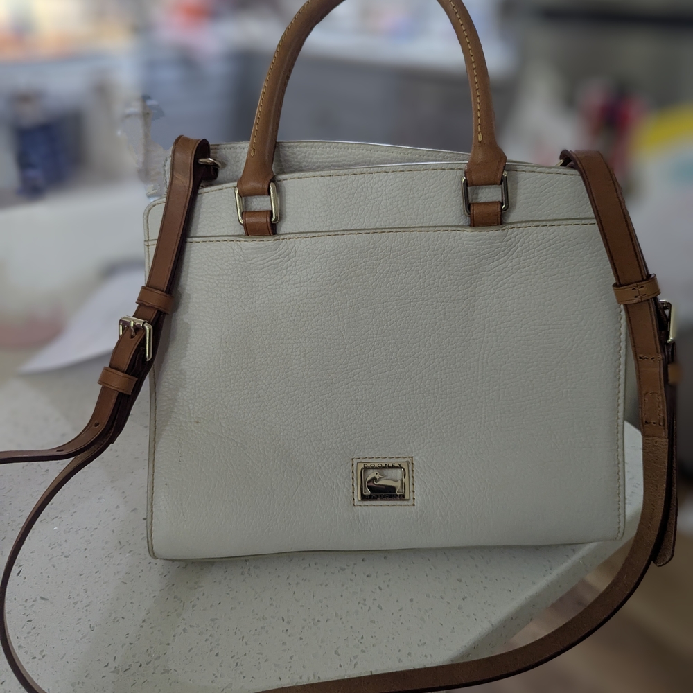 Dooney & Bourke White and Tan Leather Satchel